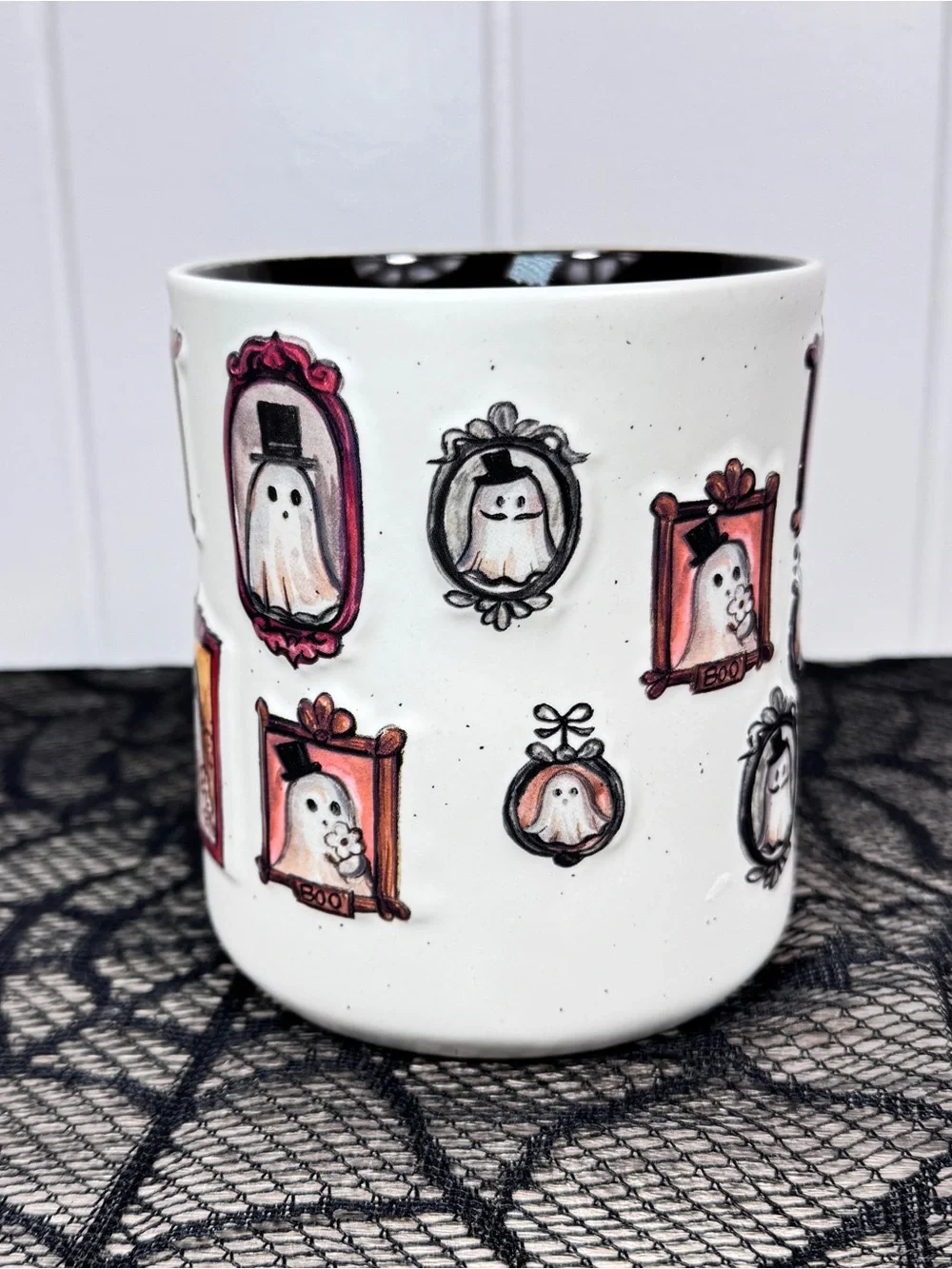 NEW Cobwebs & Cauldrons Ghost Portrait Picture Halloween Mug